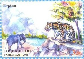 Colnect-3067-602-Asian-Elephant-Elephas-maximus-Clouded-Leopard-Neofelis-.jpg