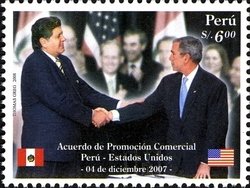 Colnect-1591-507-Pres-Alan-Garcia-Perez-and-GWBush-handshaking.jpg