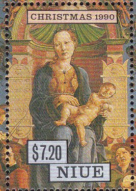 Colnect-4688-854-Virgin-and-Child-Enthroned-by-Cosimo-Tura.jpg