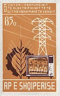 Colnect-1443-793-%E2%80%ADTelevision-set-power-lines-grain-and-cogwheel.jpg