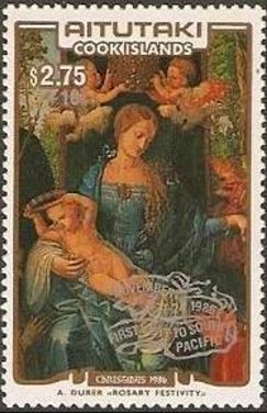 Colnect-3462-224-Madonna-of-the-Rosary-1506-by-Albrecht-D%C3%BCrer-surcharged.jpg