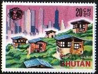 Colnect-1786-395-Skyline-of-NYC-and-Bhutanese-village.jpg