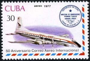 Colnect-2183-838-Ilyushin-Il-18-and-Havana-Prague-cachet.jpg