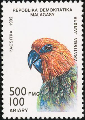 Colnect-1457-992-Jandaya-Parakeet-Aratinga-jandaya.jpg