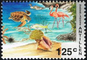 Colnect-2205-729-Sea-hedgehog-sea-apple-fish-turtle-flamingos.jpg