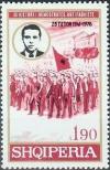 Colnect-1443-826-Enver-Hoxha-%E2%80%ADDemonstrators-with-Albanian-Flag.jpg