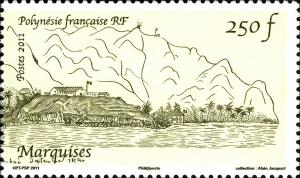 Colnect-1312-914-View-from-Taiohae-on-Nuku-Hiva-drawing-from-1840.jpg