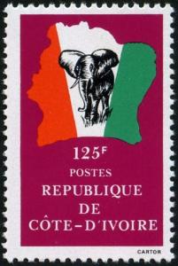 Colnect-2311-916-Elephant-in-front-of-map-of-Ivory-Coast.jpg