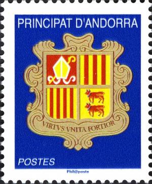 Colnect-627-968-Coat-of-arms-of-AndorraInscript%E2%80%9CPostes%E2%80%9C.jpg