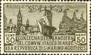 Colnect-501-692-Delivery-to-San-Marino-of-Italian-Flag-on-Arbe.jpg