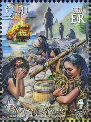 Colnect-4802-727-Tahitian-women-and-mutineers-watching-HMS-Bounty-burn.jpg