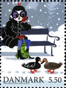 Colnect-760-318-Woman-on-parkbench-duckpair.jpg