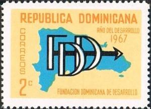 Colnect-4173-277-Letters-FDD-and-arrow-on-map-of-the-Dominican-Republic.jpg