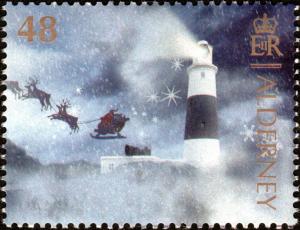 Colnect-5462-474-Mannez-Lighthouse-and-Santa%E2%80%99s-Sleigh.jpg