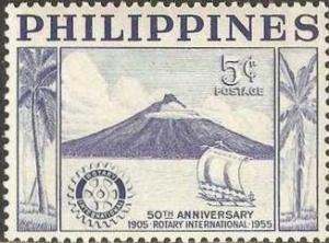 Colnect-874-653-Albay-volcano-on-Luzon-sailing-boat---Rotary-badge.jpg