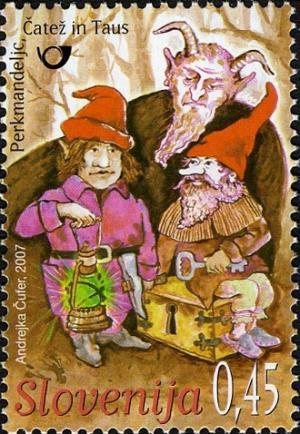 Colnect-715-065-Slovene-Mythology---Elves-Perkmandeljc-Taus-%C4%8Cate%C5%BE-.jpg