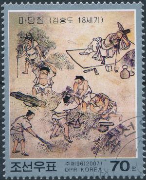 Colnect-3268-629-Paintings-with-job-motifs-by-Kim-Hong-do---Threshing.jpg