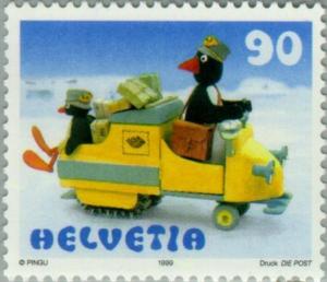 Colnect-141-362-Papa--amp--Pingu-in-post-snowmobile.jpg