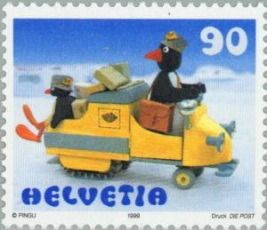 Colnect-141-410-Papa--amp--Pingu-in-post-snowmobile.jpg