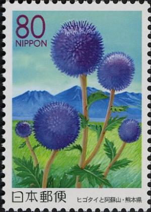 Colnect-3994-514-Globe-Thistle--amp--Mount-Aso---Kumamoto-Prefecture.jpg